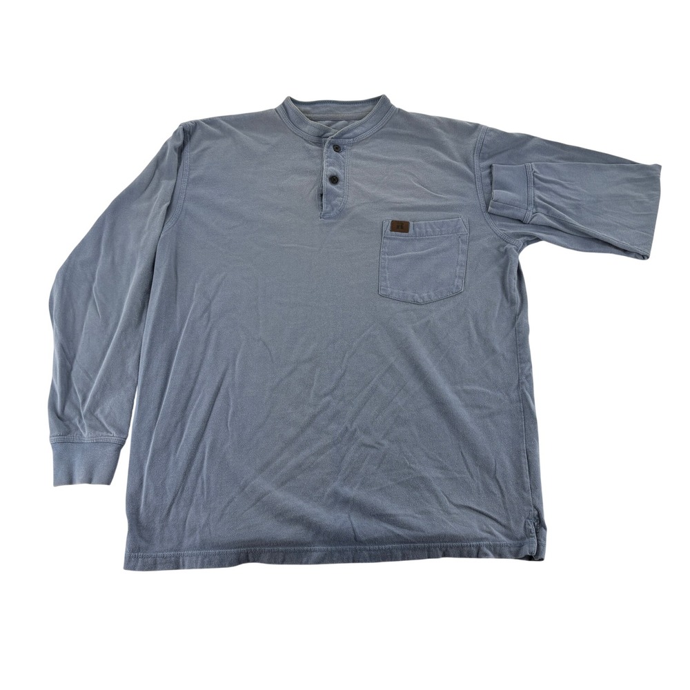 Riggs Workwear Henley Shirt Medium Blue Long Sleeve Pocket Tee 7491